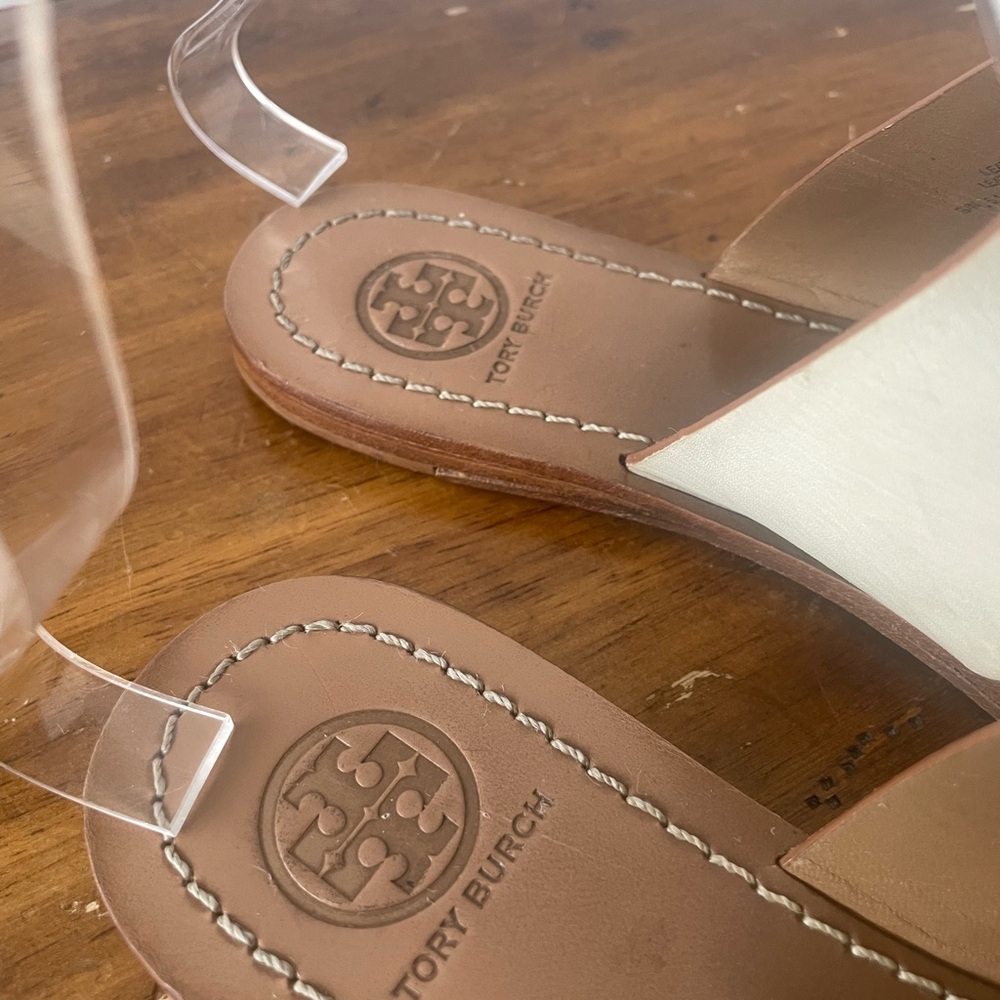 Tory Burch Selby Flat Sandals Toe Ring Ivory Gold Size 5.5 Leather Well Worn - Picture 5 of 8